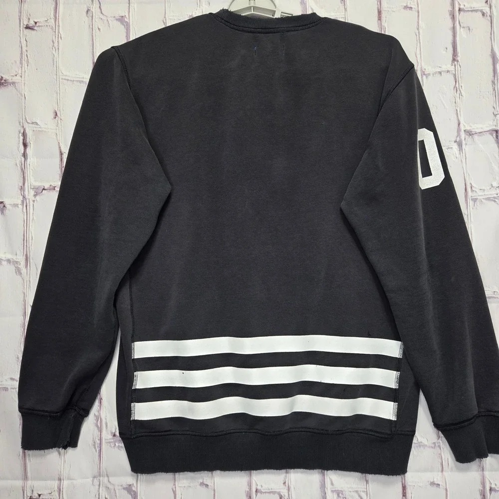 Y2K Adidas Originals Trefoil Logo Sweatshirt Black Distressed Graphic Mens‎ Sz M